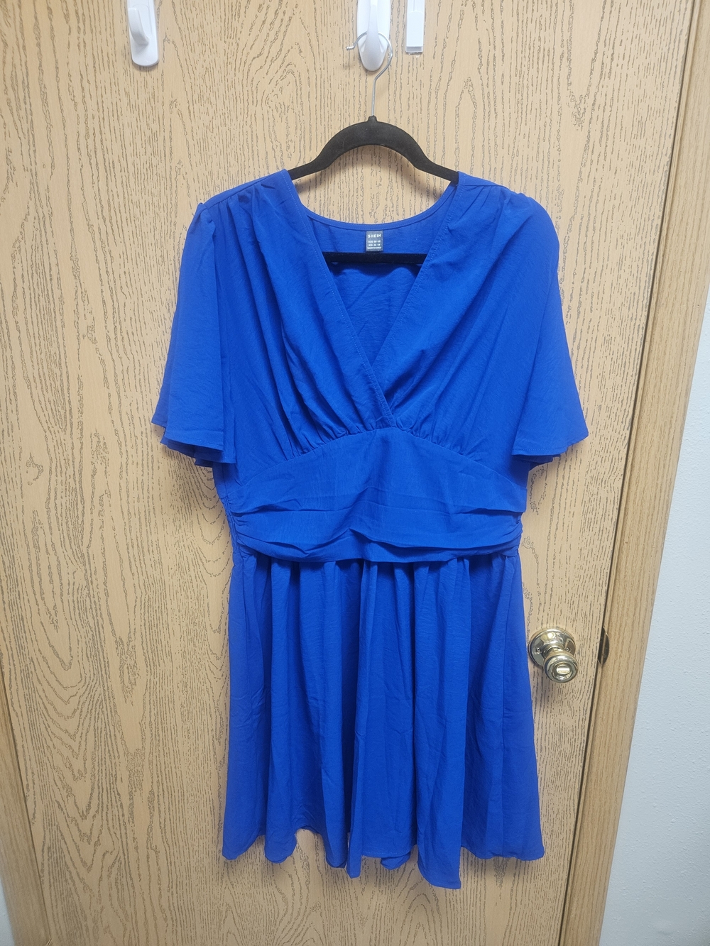 SHEIN Royal Blue V-Neck Flutter Sleeve Midi Dress